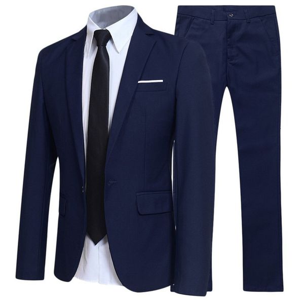 Abiti da uomo Blazer Uomo 2 pezzi Set formale 3 pantaloni coreani da lavoro completi Cappotti blu Giacche eleganti da sposa di lusso 221202