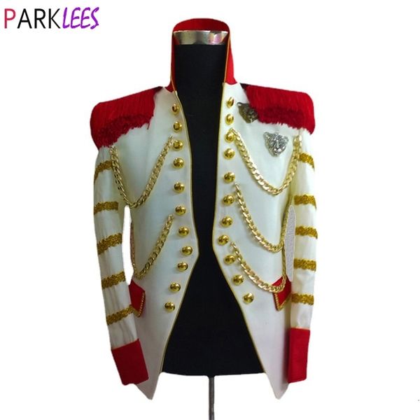 Ternos masculinos Blazers homens brancos steampunk blazer stand stand colar tlassel design hussar marching band bateria de baterista militar homme 221202