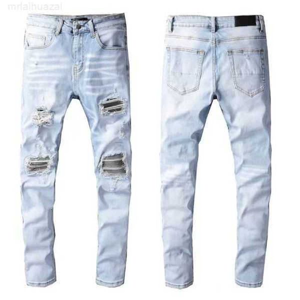 Herrenjeans 2023 Designer-Jeans, modische Jeans, Hip-Hop-Mode, Reißverschluss, Lochwaschung, Jeanshose, Retro-zerrissene Faltnähte, Herren-Design, Motorradfahren, coole, schmale Hose