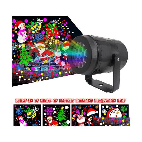 Efeitos de LED 16 Padr￵es Luzes de Natal Rotulando Efeitos LEDs Laser Projector Light Snowflake Elk L￢mpada Night Stage