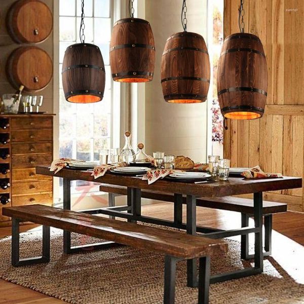 Lâmpadas pendentes American Vintage Wine Barrel Lâmpada E27 LED SOFT DINING SALE