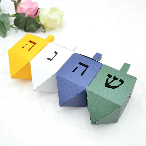 Geschenkpapier, einzigartige, personalisierte Dreidel-Form, lasergeschnittener hebräischer Buchstabe Je Chanukka, Geschenke, Süßigkeiten-Papierboxen 221202