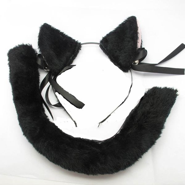 Party Cat Fuchsohren und Schwanz Kostüm Stirnband Cos Haarschmuck Cosplay schwarz und weiß