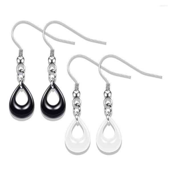 Brincos de garanhão preto branco oval de cerâmica aço inoxidável jóias geométricas simples para fêmeas Girlfriends Party Gift Wholesale 2022