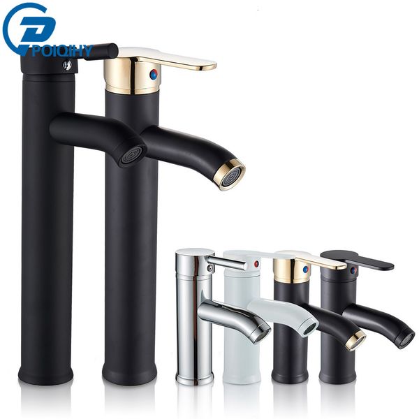 Rubinetti per lavabo da bagno POIQIHY Miscelatore per lavabo freddo Rubinetto per cucina con acqua dorata nera Vessel One Hole 221203