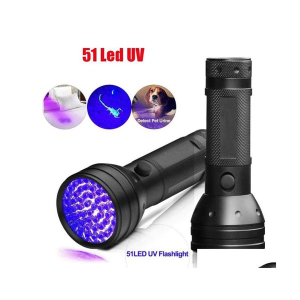 Luzes UV LED Traviolet Lanterna Lâmpada 51LEDS 395nm TRA Violet Torch Blacklight Detector para manchas de animais de estimação de urina para cães e leito ots0a