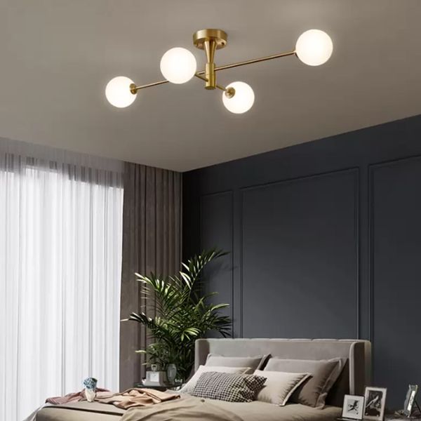 Lustres de cobre de luxo iluminando teto de ouro l￢mpada de penduramento para sala de jantar de cozinha de cozinha bola de vidro de vidro