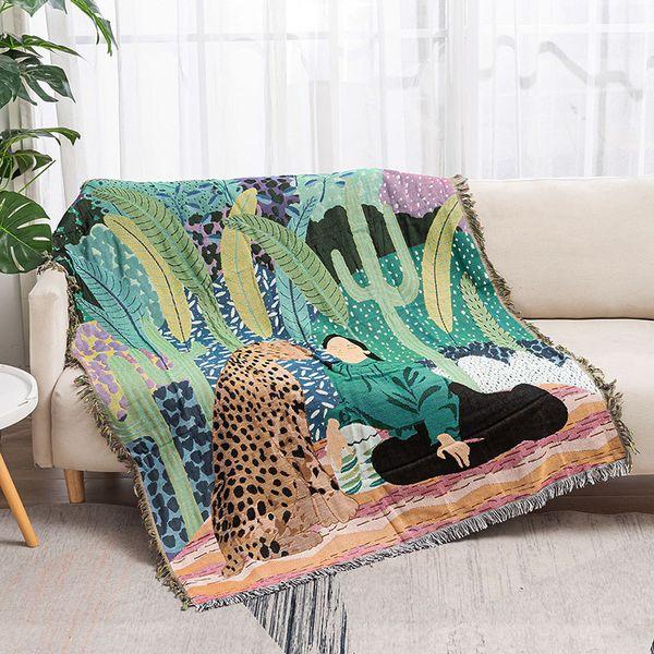 Cobertores Floresta tropical Tigre cor geométrica Pattern Sofá Throw Blanket Abstract Decorative Decorting Tapestry Tapete Decoração de casa 221203