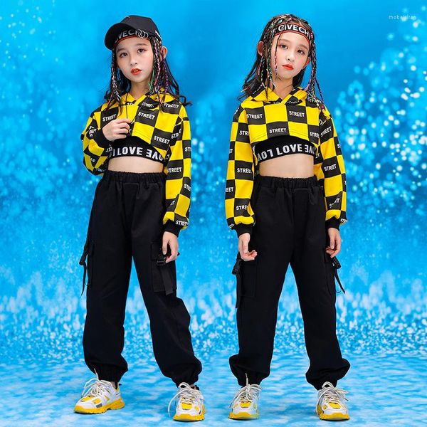 Roupas conjuntos de roupas adolescentes de hip hop meninas roupas de rua de rua infantil calças de colheita de colheita de colheita de cargo Definir da dança de outono da primavera