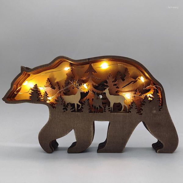 Decorações de Natal Noel 2022 Ornamento de madeira Urso Elk Wolf com luzes Decoração de presentes de natal para a parede de casa Navidad ano 2023