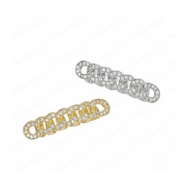 Grills Dental Grills Grillz dentes de ouro de Hiphop Gold com Chain Grillz de Circria de Zircão para Decorações de Mens Drop Entrega Jóia do Corpo DHET4