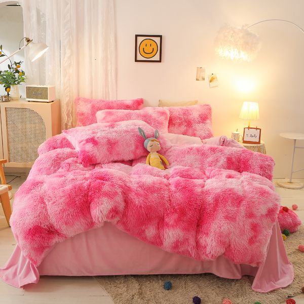 Bedding Sets Super Shaggy Coral Fleece Warm Cozy Princess Conjunto de Mink Velvet Quilt Duvet Capa Cama Bergo de Bobertor de Bandela L2221206