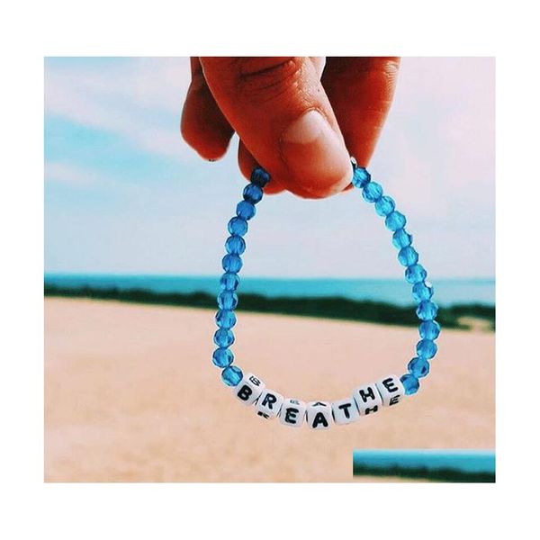 Perlen Kreative Diy String Einfache See Blau Kristall Perlen Armband Handgemachte Alphabet Atmen Acryl Perle Armreif Freundschaft Schmuck Dhdml