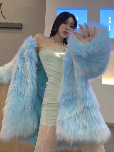Pelliccia da donna Faux Super cappotti invernali Eleganti cappotti blu Abbigliamento femminile Manica lunga Spessa Capispalla caldi Lady Oversize 221202