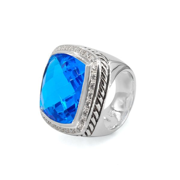 Marca de design s￳lida 925 an￩is de prata esterlina j￳ias de luxo 20 mm azul top￡zio preto anel de onyx para mulheres presente de festa de casamento