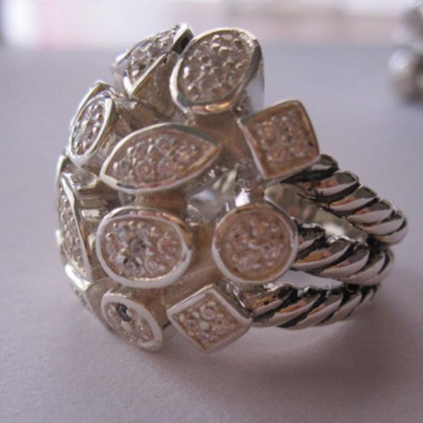 Anelli in argento sterling 925 massiccio per le donne Grande anello di coriandoli di diamanti Design Gioielli di marca Regalo di compleanno con diamanti neri