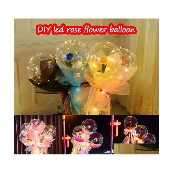 LED-Saiten, Valentinstag-LED-Ballon-Licht, leuchtende Bobo-Kugel, blinkende Lichter, Rosenstrauß, Geschenk für Geburtstagsfeier, Hochzeit, Drop de Otb20