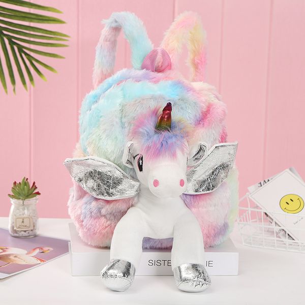 Mochilas Baby Girl Unicorn Pur Filhos fofos 3D Bacha escolar Mini Kid Toy Doll para Kidergarten Plush Bag 221203