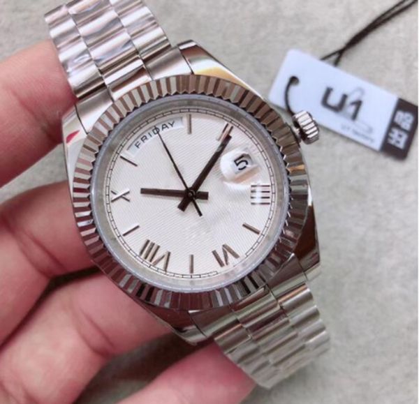 ST9 News Men's Automatic Mechanical Watch Brand Luxo Dial White Dial Calend￡rio Dia de 41mm Sapphire Glass 316L Expedi￧￣o de a￧o inoxid￡vel Rapide et gratuite