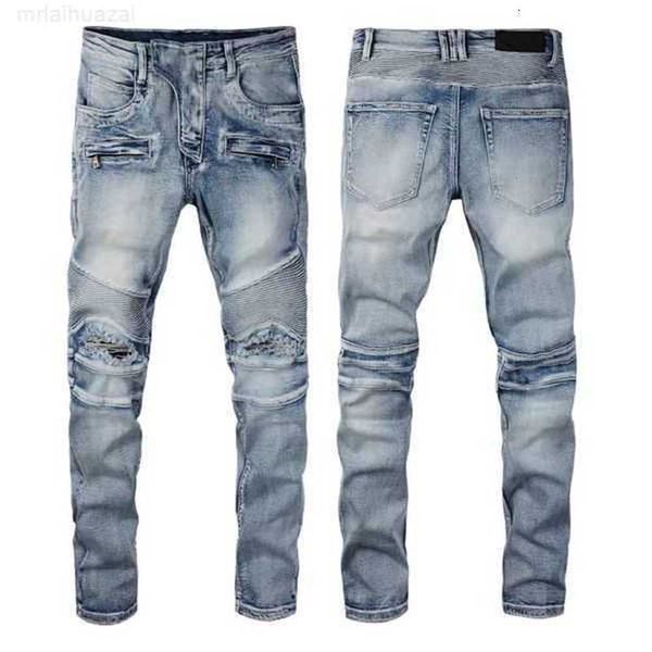 Jeans masculinos 2022 Designer masculino Jeans Hip-Hop Zipper Hole Wash Jean cal￧as retr￴ rasgadas cenas de costura desenham motocicleta monte de moto fria slim pantbfl5