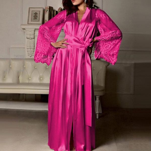 Домашняя одежда Женская кружевная пэчворка длинные бани для ночной рубашки мягкое шелковое платье для халата для женщин для женщин, дамы, сексуальные 221202