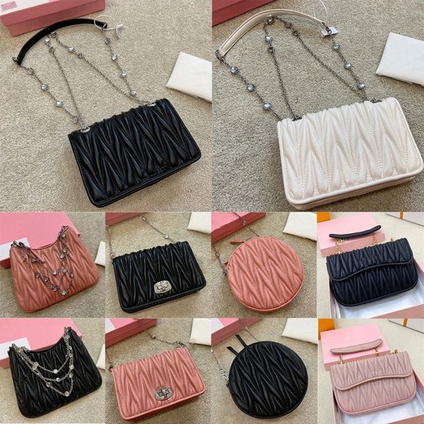 Matelasse Nappa Leather Mini Bag Women Designer Slowing Metal Chain Plound Strap с кристаллом кросс-тел.