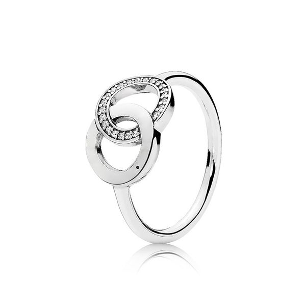 925 Sterling Silver Logo Double Circle Ring com caixa original para Pandora CZ Jóias de festa de moda Diamond para homens Anéis de namorada presente