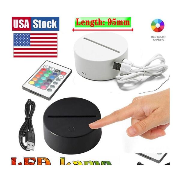 Ночные огни США Stock Rgb Led Lights 3D Touch Switch Основание лампы для Illusion 4Mm Акриловая световая панель 2A Батарея или Dc5V Usb Powered Otwcb