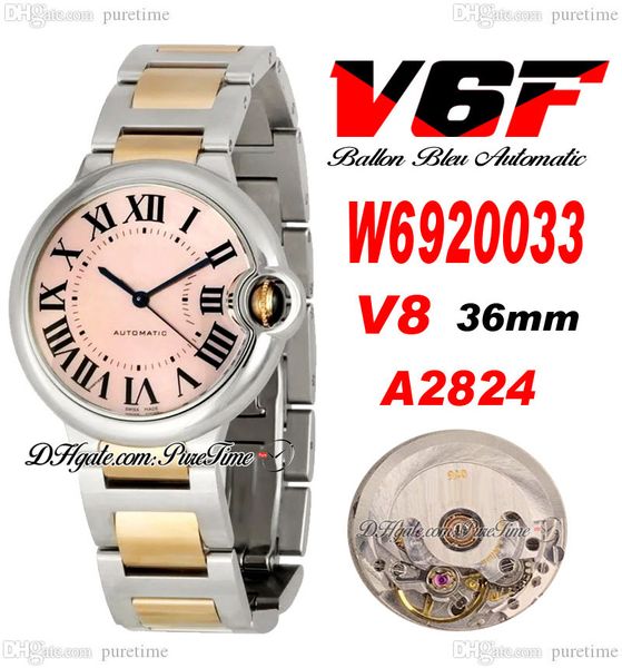 V6F V8 6920033 36 мм A2824 Automatic Unisex Watch Mens Women Gomens Gold Rose Gold Dial Bracelet Bracelet Ladies Watches Eta Super Eiditon Puretime E03C3