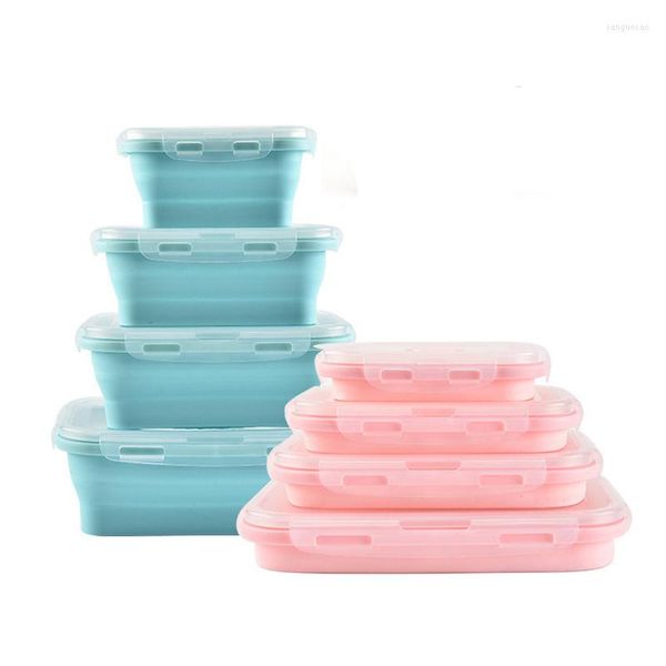 Set di stoviglie 50 contenitori pieghevoli in silicone Bento Box pieghevoli portatili per il pranzo con coperchi, lavabili in lavastoviglie all'ingrosso