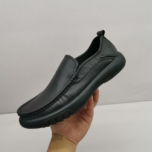 Oxfords da uomo in vera pelle nera, mocassini da guida alla moda, appartamenti pigri, scarpe da barca