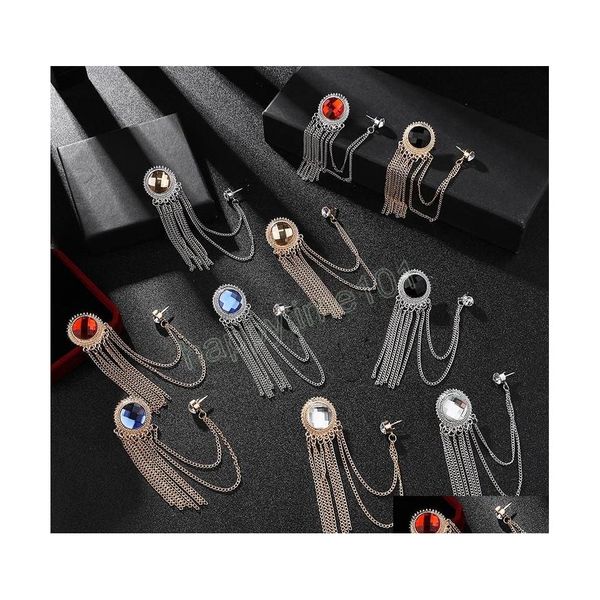 Pins Broschen Highend Kristall Quaste Kette Brosche Pin Herren Anzug Strass Kragen Pins Luxus Schmuck Broschen Für Frauen Zubehör Dhjux