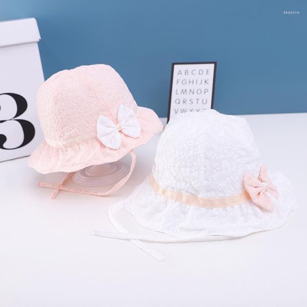 Chapéus primavera verão bebê meninas chapéu renda princesa balde nascido com laço algodão macio respirável praia boné