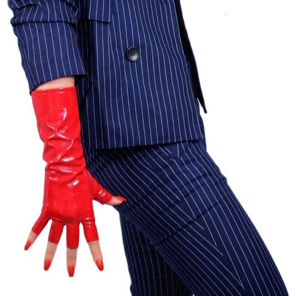 Parmaksız eldivenler yarım parmak lateks uzun eldivenler sahte deri parmaksız büyük kırmızı cosplay 28cm 11 
