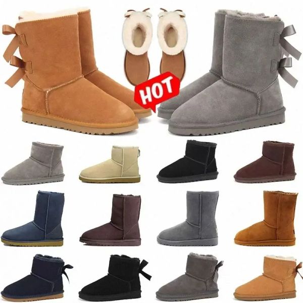 Sıcak Ugge Boots Mini Snow Boot ayak bileği botları Avustralya Klasik Kış Full Furfy Fluffy Kürklü Satin ABD GS 585401 Kadın Kids Bootties Terlik peluş Peluş Günlük Kestane