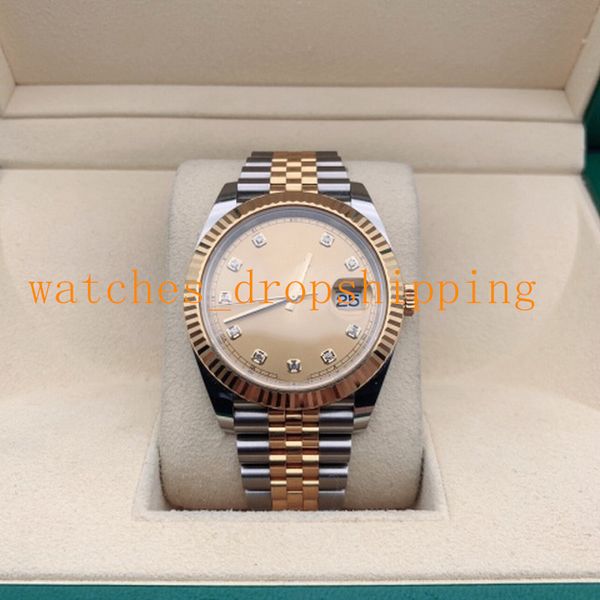 Classic V5 Mens Watch 41 -мм шампанский золотой циферблат Datejust Ref.126333 Ознайца из нержавеющей стали.