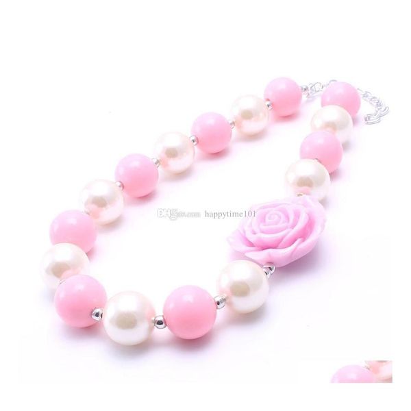 Perlenketten Rosa Rose Blume Mode Kind Klobige Halskette PinkAddivory Farbe Bubblegum Perle Kinder Schmuck Für Kleinkind Mädchen D Dhcyj