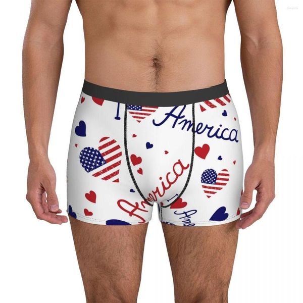 Mutande 4 luglio Biancheria intima con bandiera americana I Love America Pantaloncini con stampa sexy Slip Pouch Boxer da uomo di grandi dimensioni