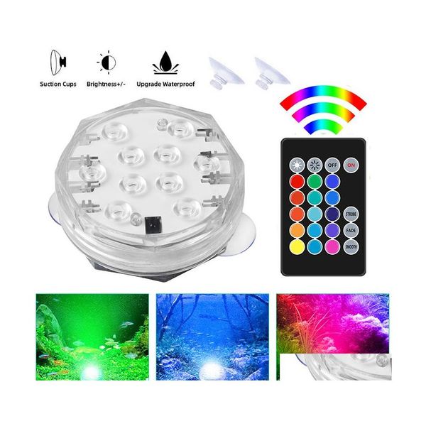 Luci notturne Lume di candela sommergibile 10 LED Telecomando Base per vaso floreale RGB Luci a LED impermeabili per la festa di compleanno di nozze D Otv0L