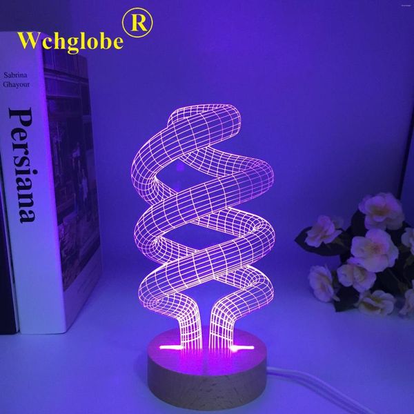 Luzes noturnas DNA 3D Lâmpada de mesa LED Visual abstrato de modelagem digital atmosfera decoração de feriado para presente interruptor 7 cores luz de madeira luz