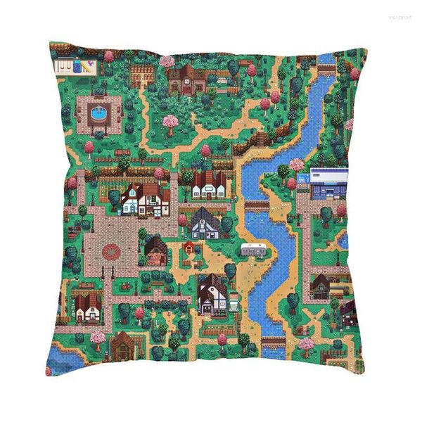 Kissen Stardew Valley Stadtplan Bezüge Sofa Home Dekorative Videospiele Quadratischer Überwurfbezug 45x45 Kissenbezüge