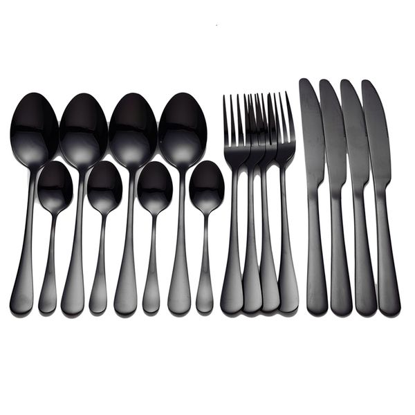 Conjuntos de utensílios de jantar spklifey talheres pretos 16 pcs talheres de aço inoxidável preto tabela de tabela de garçone