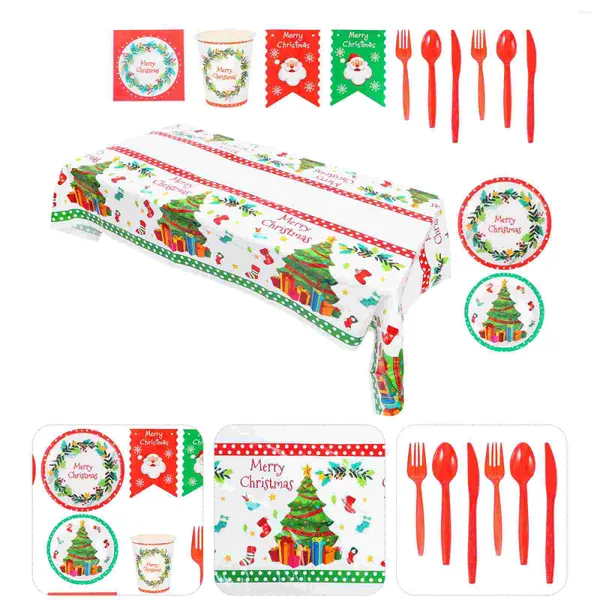 Besteck-Sets: 1 Set Weihnachtsbesteck, Papierteller, Becher, Serviette