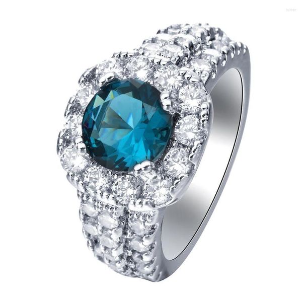 Обручальные кольца Hainon Luxury Blue Crystal Fashion Fashion Silver Color Jewelry