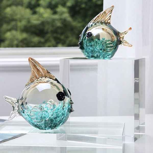 Objetos decorativos Figuras 1x Bubble Ball Glass Fish Feliz Aquário Charme Mão soprada Arte Sea Animais colecionáveis ​​Presente Decoração de casa 221203