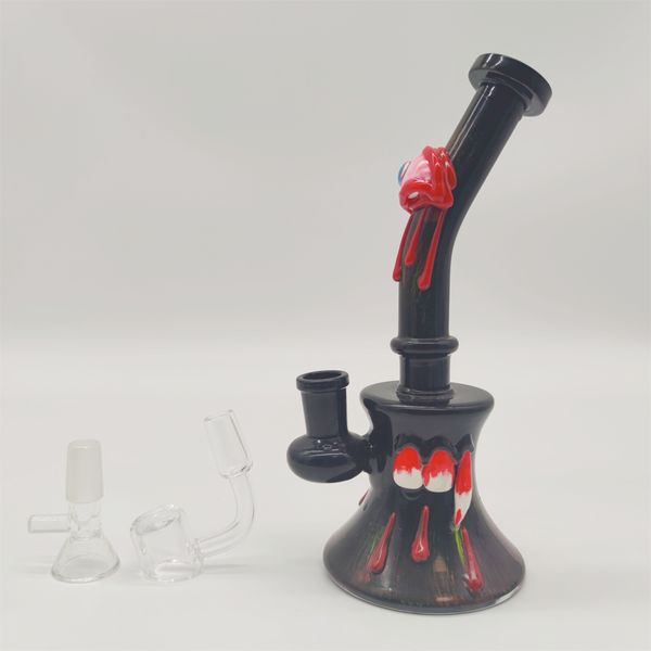 8 pollici 20 cm 3D Nero Rosso Spaventoso Mezzi Denti Mostro Vetro Bong Tubi d'acqua Narghilè Riciclatore Comune Fumo Gorgogliatore 14mm Ciotola E Banger Magazzino USA