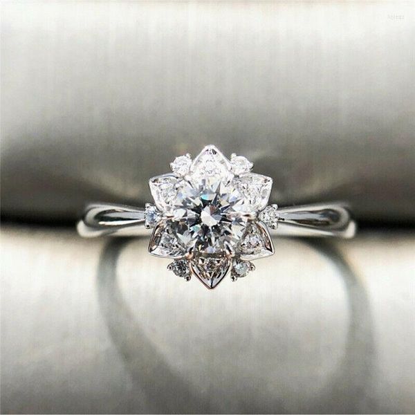 Trauringe YOUHAOCC Exquisiter Blumenring Simulation Diamant Zirkon Damen Verlobungsbankett Vorschlag Mode