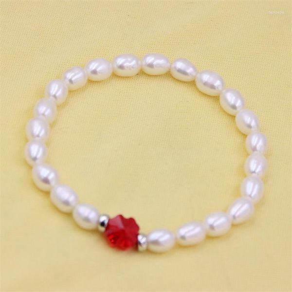 Pulseiras de link zfsilver moda de moda vermelha corvo de cristal corda de corda natural pérola de água doce branca para mulheres jóias finas garotas presentes