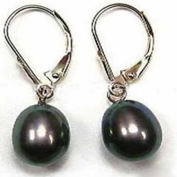 Nuovo stile Pretty Black Black Akoya Cultured Pearl Earring AAA 8-9mm