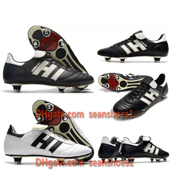 Saco de Presente Copa Copa do Mundo SG Botas de Futebol Spikes Sapatos de Futebol Sapatilhas Preto Branco Eur39-46 Botas de Futbol Mens Soft Leather Firm Ground Soccer Cleats US 6.5-11